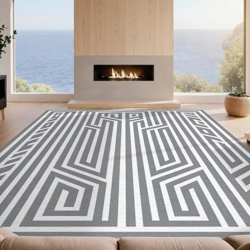 Flatwoven Area Rug, Nordic Motif with Scandinavian Minimalist Aesthetics, Machine Washable, Stain Resistant