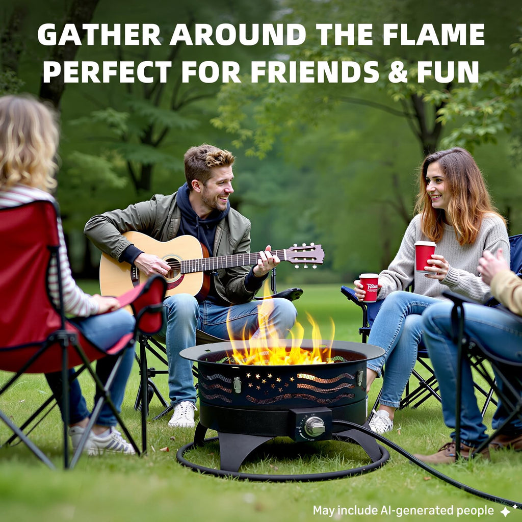 24 Inch Portable Propane Fire Pit with Grill and Adjustable Flame