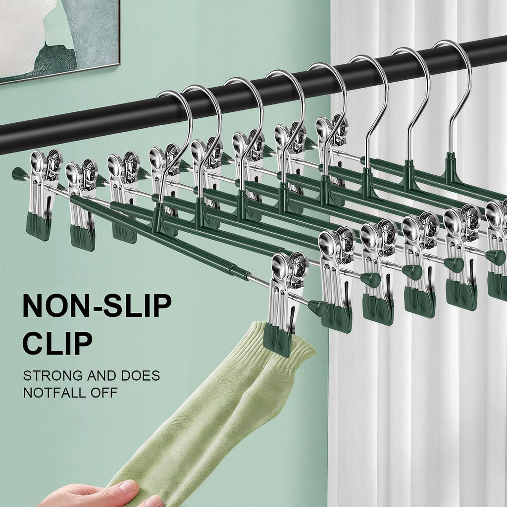 Pants Hangers with Clips for Women 50 Pack, 12Inch Adjustable Heavy Duty Skirt Hangers, Space Saving Non-Slip Shorts