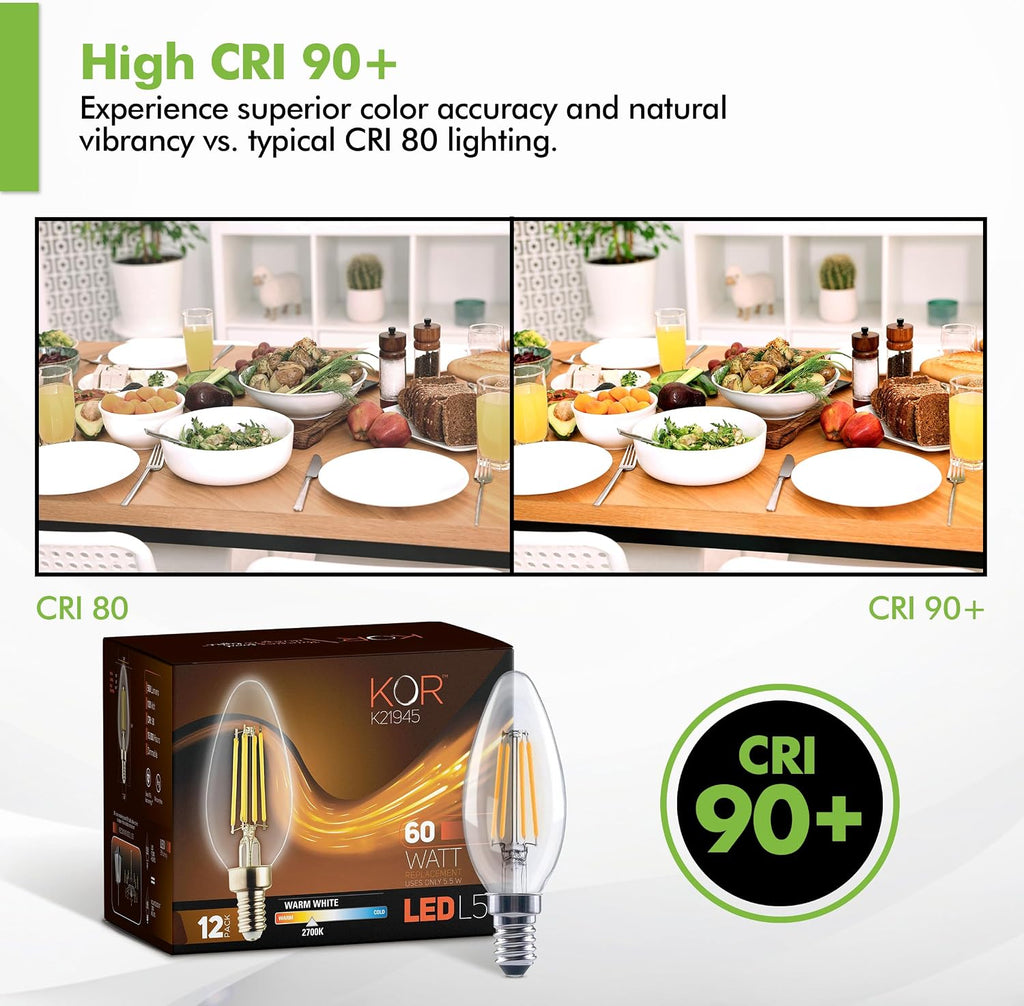 Dimmable LED Candelabra Bulbs, E12 B11, 60W Eq, 2700K