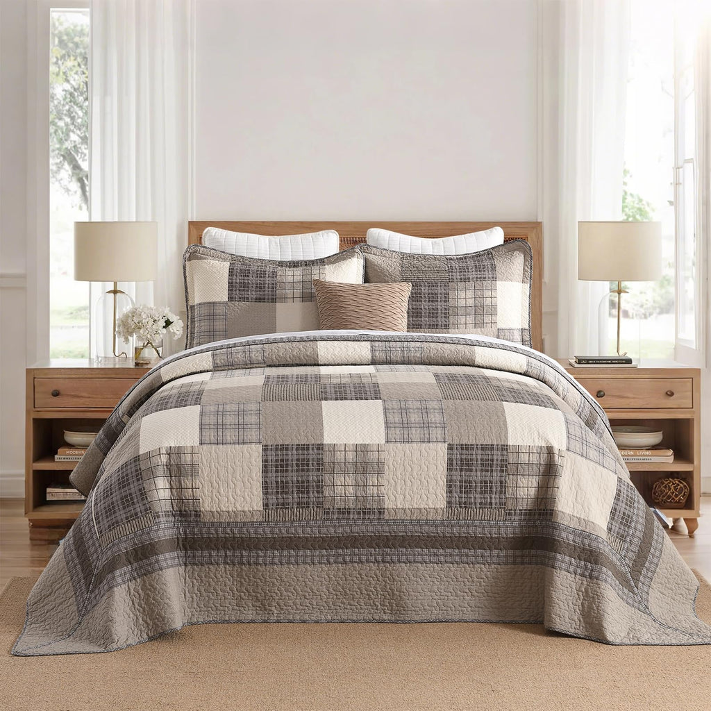 100% Cotton 120x120, Brown Khaki Plaid