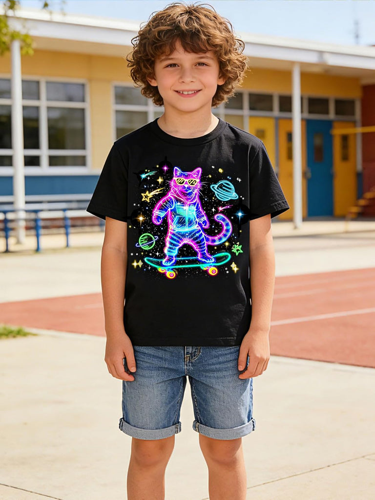 Boys 2 Pack Graphic T-Shirts, Stretch Short Sleeve Tees