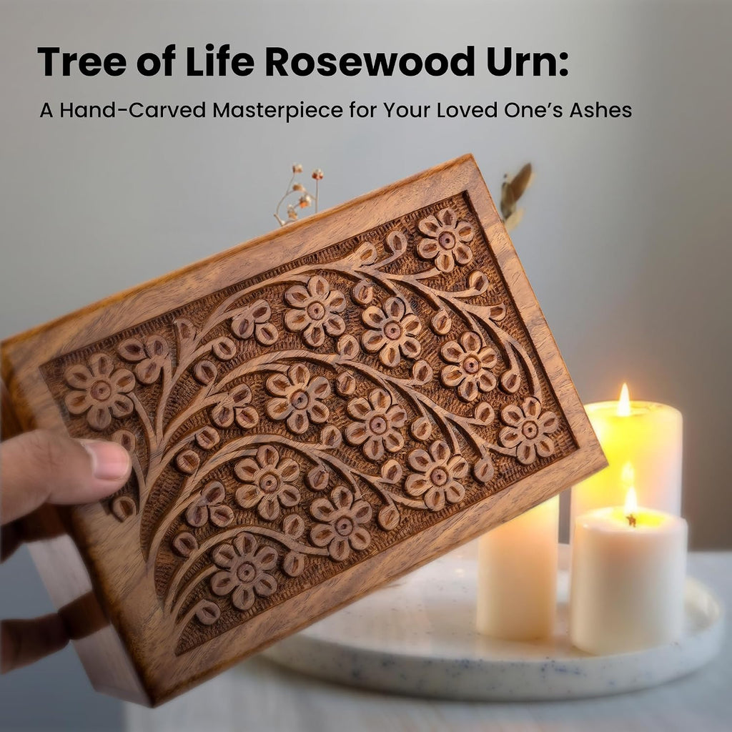 SIC Pet Urns for Dogs Ashes - Small Wooden Cremation Urn Box for Dog Cat & Puppy, Tree of Life Rosewood Funeral
