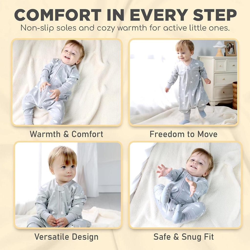 Cotton Toddler Sleep Sack with Feet, 0.5 TOG Long Sleeve Sleep Bag