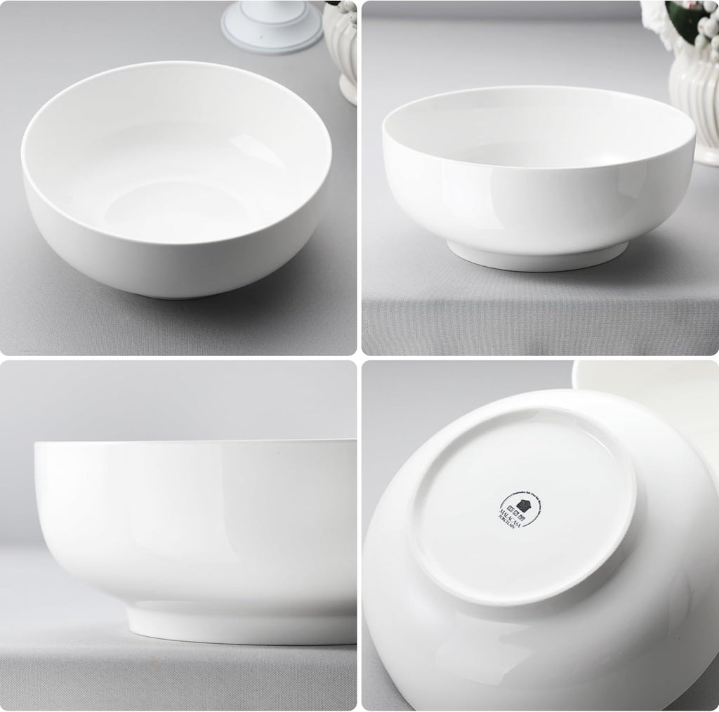 Serving Bowls, 114 OZ(10") Extra Large Salad Bowls Set of 2, Porcelain White Serving Bowls for Salad, Soup, Pasta and