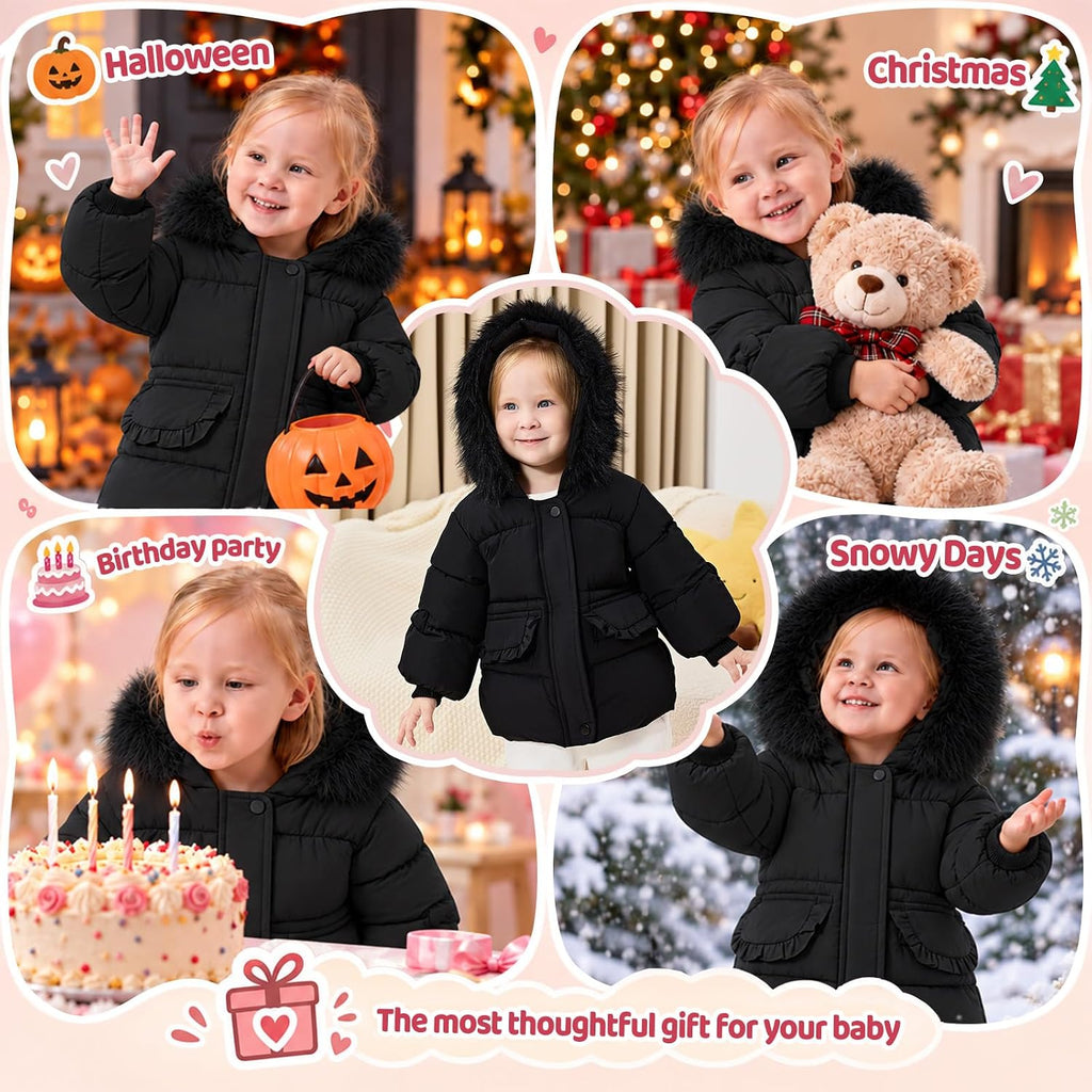Toddler Girl Winter Coat Fleece Hooded Jacket Warm Outwear