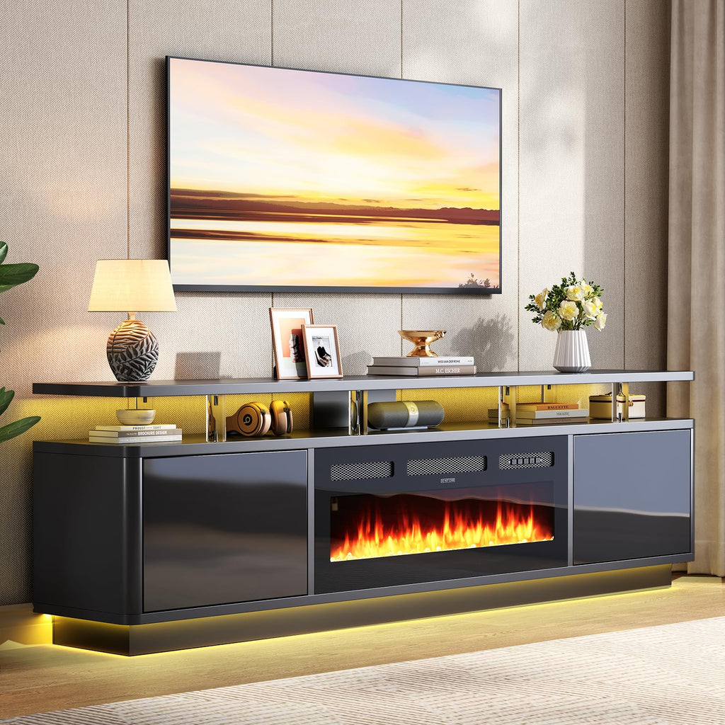 80" for TVs Up to 90", 36" Fireplace with Adjustable Flames, Double LED Lights & Remote Control, Entertainment Center