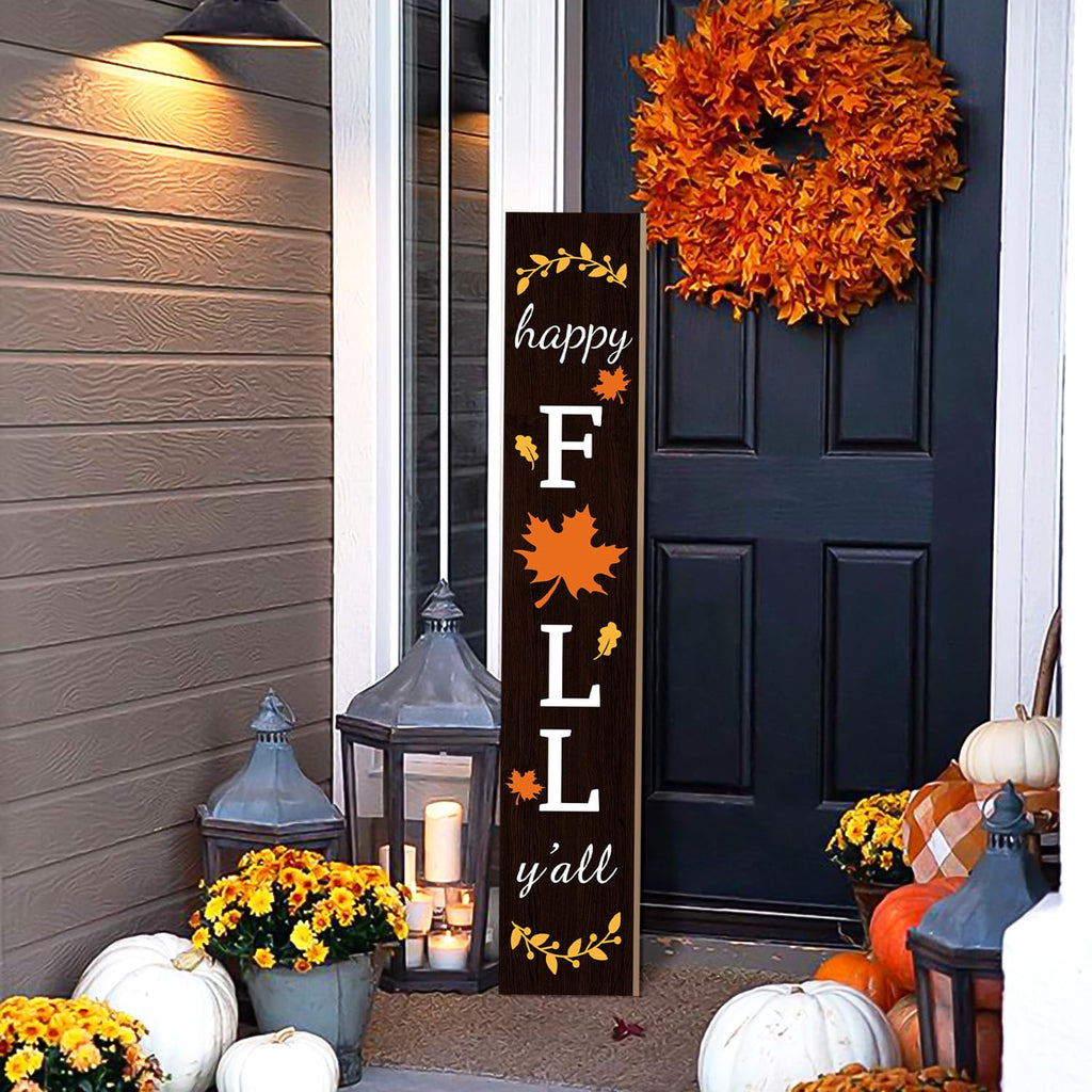 Fall Porch Sign Wooden Hanging Porch Decor Autumn Thanksgiving Vertical Fall Welcome Signs for Front Porch Rustic