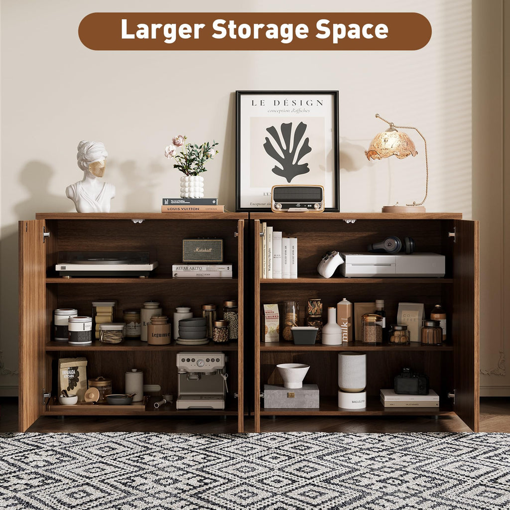 94.5" Fluted Sideboard Cabinet with Storage, Buffet Credenza, Walnut
