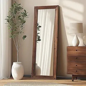 Farmhouse Standing Mirror Full Length, 64"X21" Rustic Wood Frame Floor Mirror with Stand, Full Body Mirror Living Room