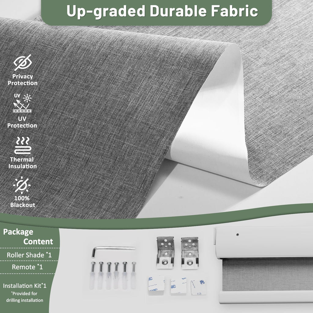 No Drill Motorized Blinds with Remote, Grey