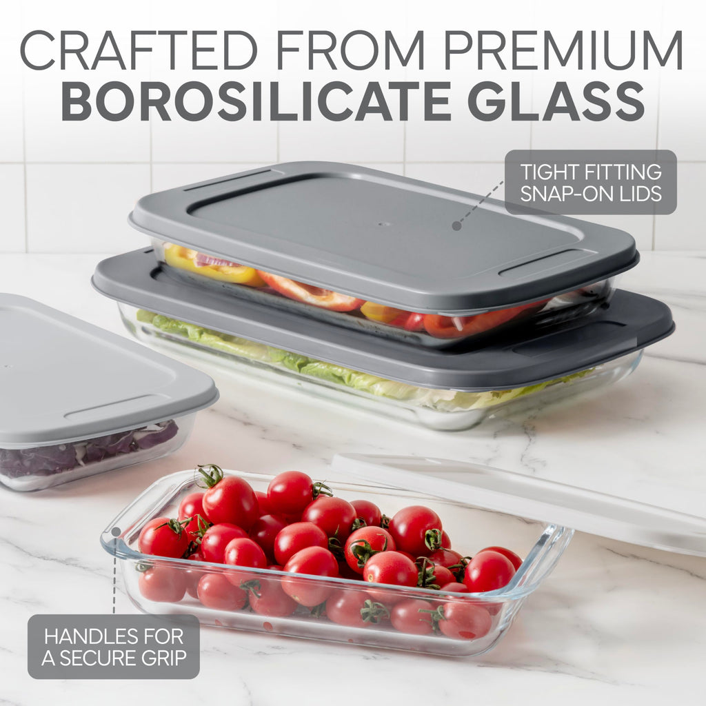 8-Piece Deep Glass Baking Dish Set with Plastic Lids - Casserole and Food Storage Containers for Lasagna, Leftovers