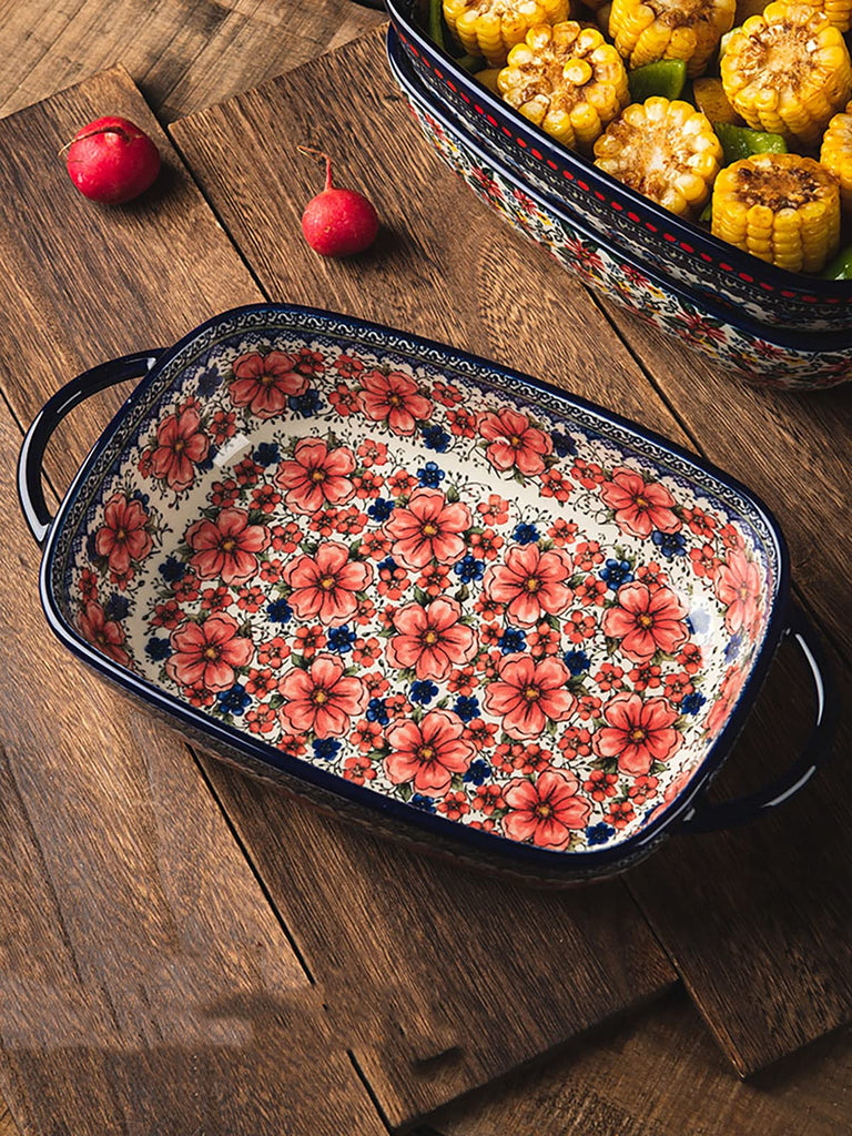 Vintage Style Pottery Bakeware Ceramic Casserole Dish Baking Pan Lasagna Pans Baking Dish with Handles for