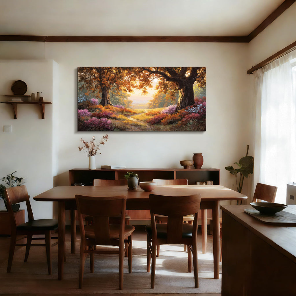Large Fall Wall Art, Forest Landscape Canvas Painting 29"x57"