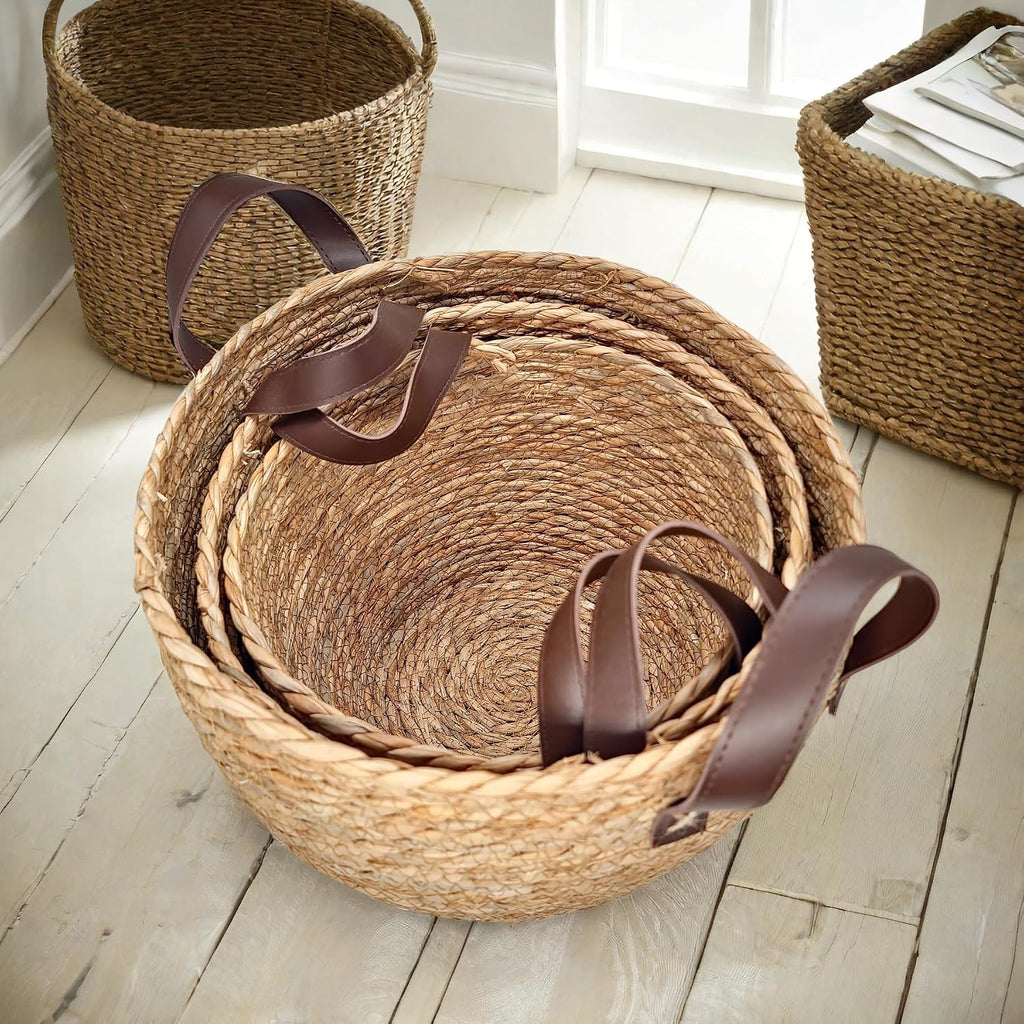 GIB Round Seagrass Storage Baskets Woven Wicker Planter Baskets for Decor | Decorative Basket for Blankets, Plants