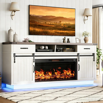 70'' Fireplace TV Stand with 36'' Electric Fireplace, Tall Farmhouse TV Stand for 65/75 Inch TV, Entertainment Center