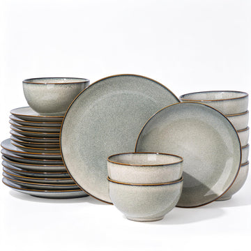 Dinnerware Sets for 6, 18 Pieces Ceramic Plates and Bowls Set