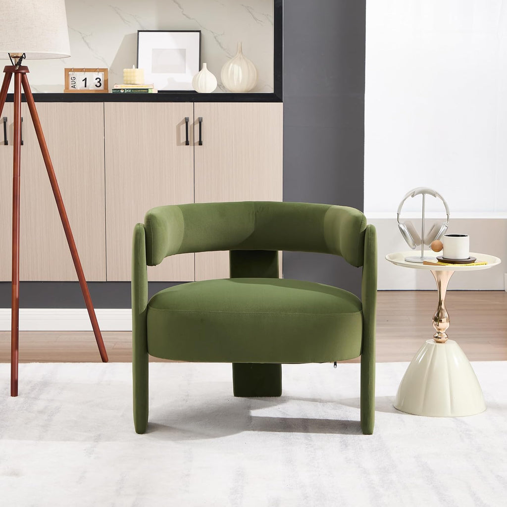 Accent Chair Living Room Velvet Upholstered Barrel Armchair Modern Curved Back Lounge Seat Plush Cushion Reading Sofa