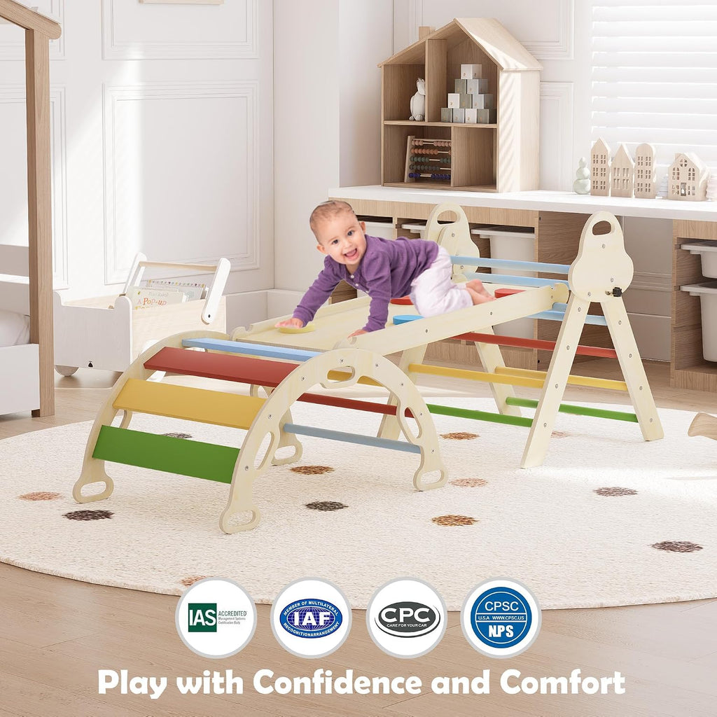 Triangle Set 7in1 Toddler Climbing Toys Indoor Foldable Baby Climbing Toys Wooden Montessori Climbing Set with Arch