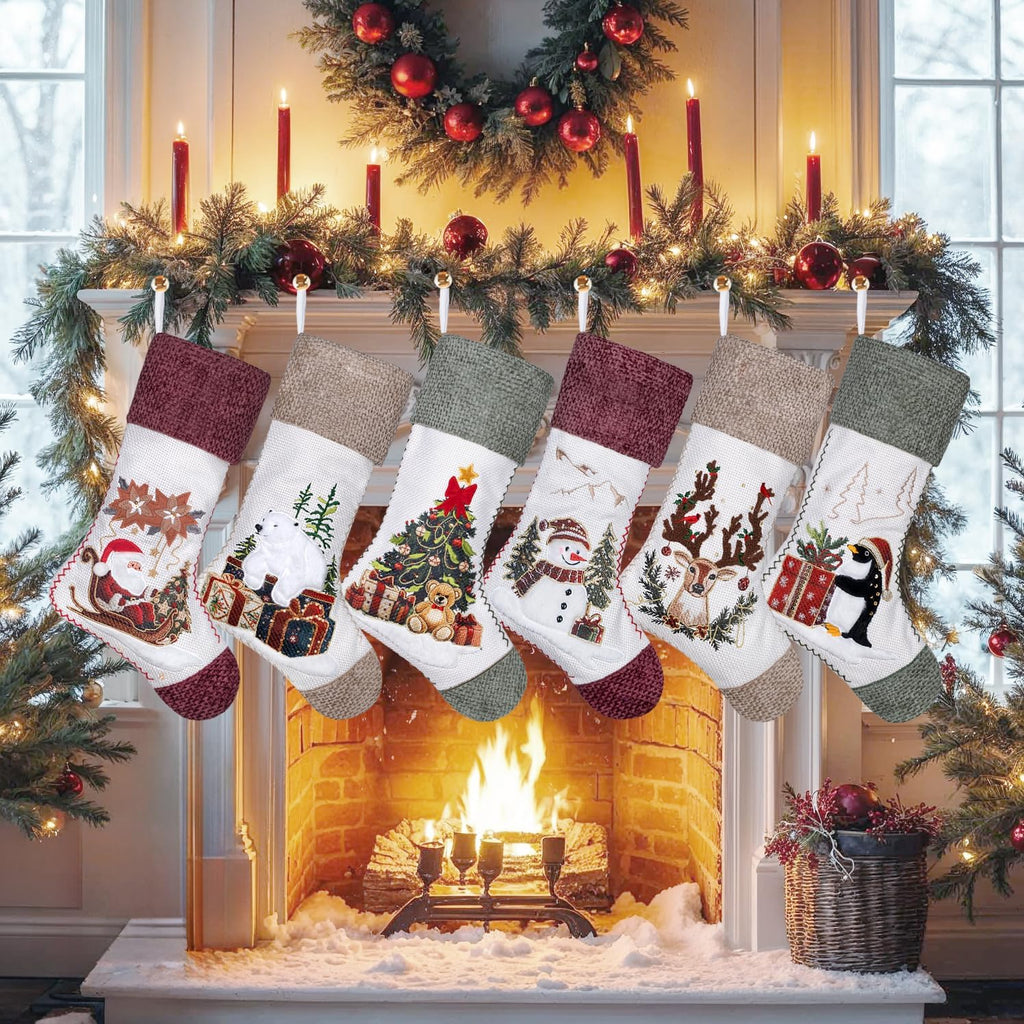 New Christmas Stockings Pack 20" Large Rustic Traditional Holiday Fireplace Hanging Decorations Classic - Set of 4