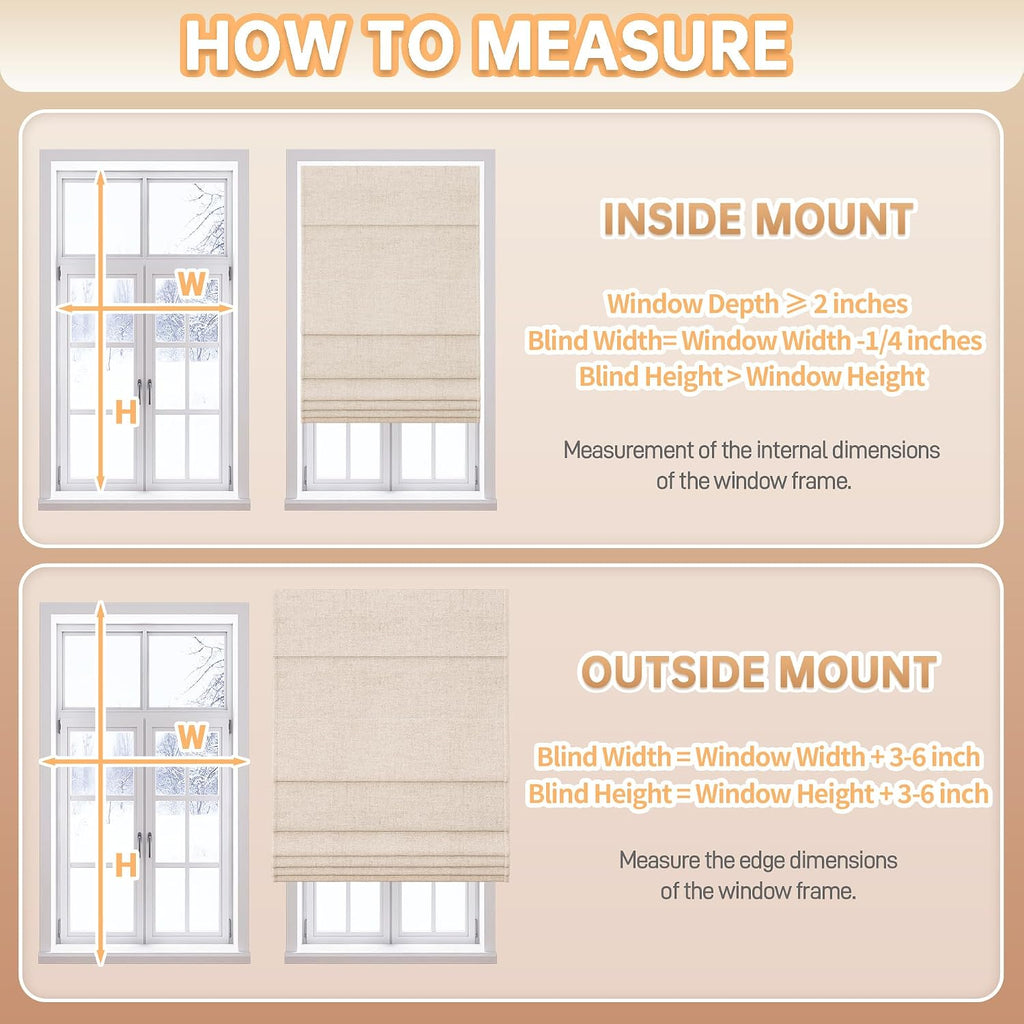 Top Down Bottom Up Roman Shades for Windows, Blackout Linen TDBU Roman Blinds, Cordless Fabric Roman Shades with UV