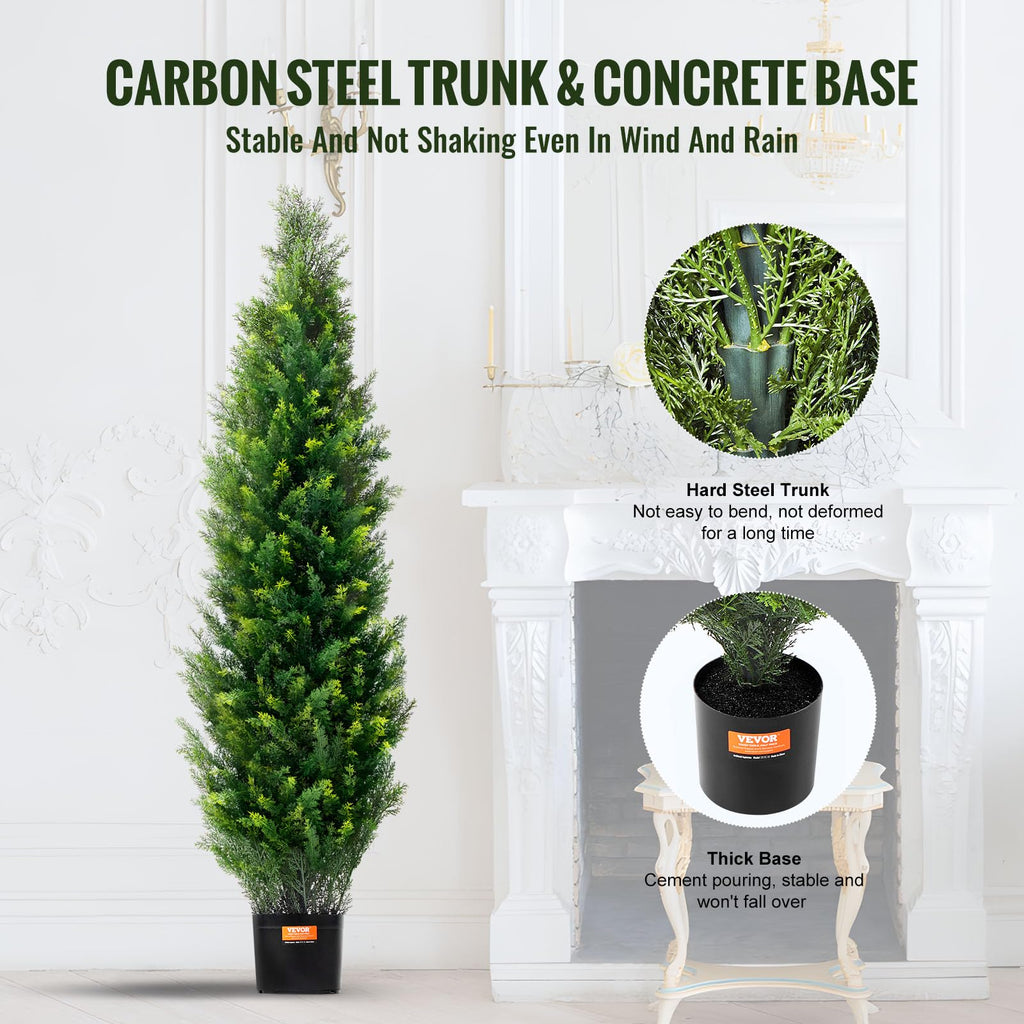 Artificial Cedar Topiary Tree, 60 inch Tall (2 Pieces), with Extra Leaves & Pot Faux Evergreen Fake Pine Cypress