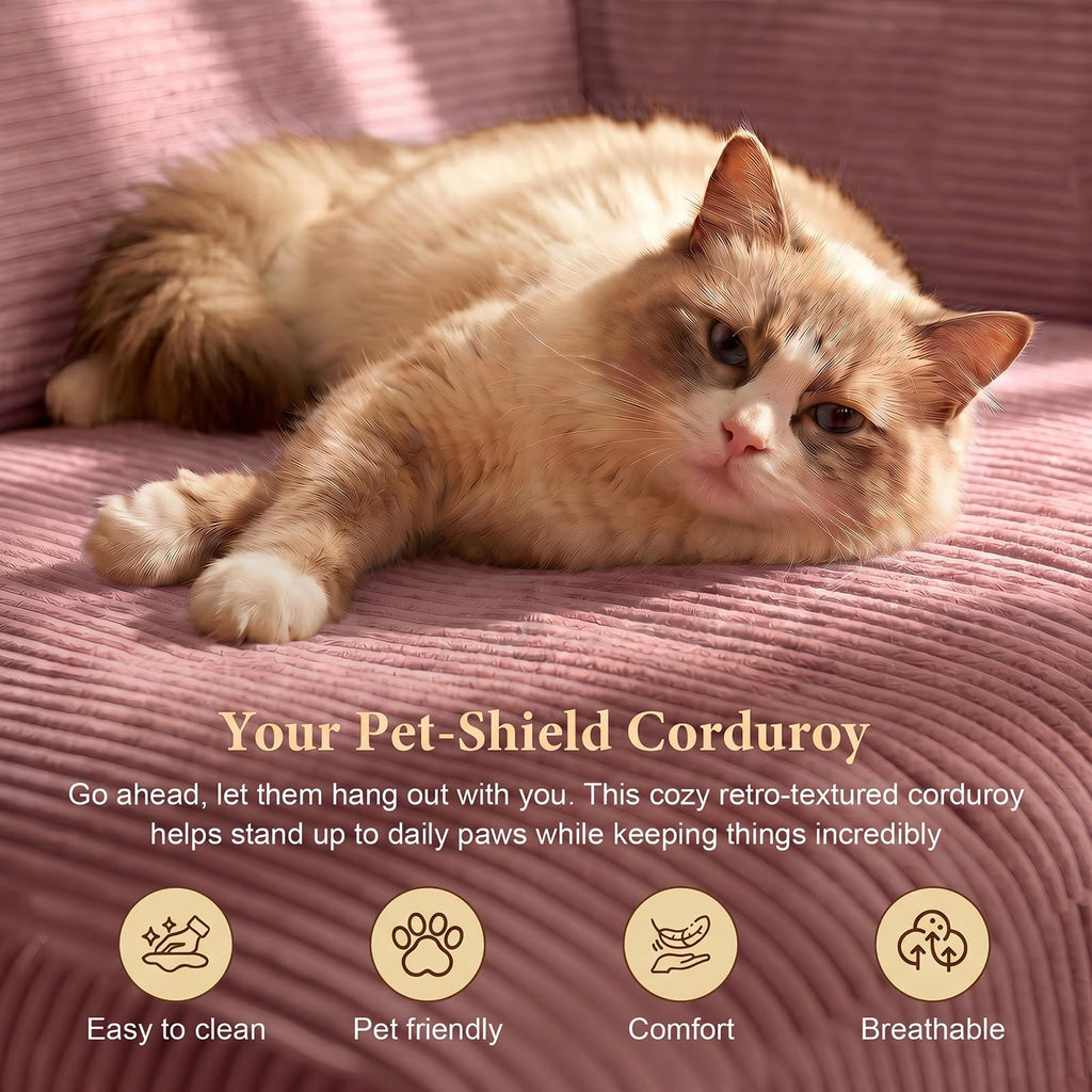 Convertible Futon Sofa Bed | 78.8" Corduroy Boneless Couch with Pull Out Sofa Bed, Comfy Futon Floor Couch with Side