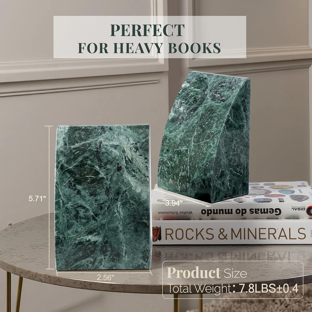 Marble Bookends for Shelves, 8Lbs Large Stone Bookends for Heavy Books, Non-Slip Heavy Duty Book Stopper, Modern