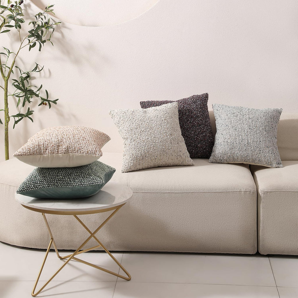 Striped Euro Sham Pillow Covers 26x26 Set of 2 Beige Textured Boucle Chic Morden Boho Accent Farmhouse Square