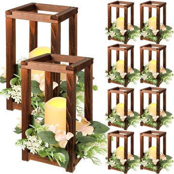 30 Pcs Wooden Wedding Lantern Centerpiece Candles Wreaths Set, Brown