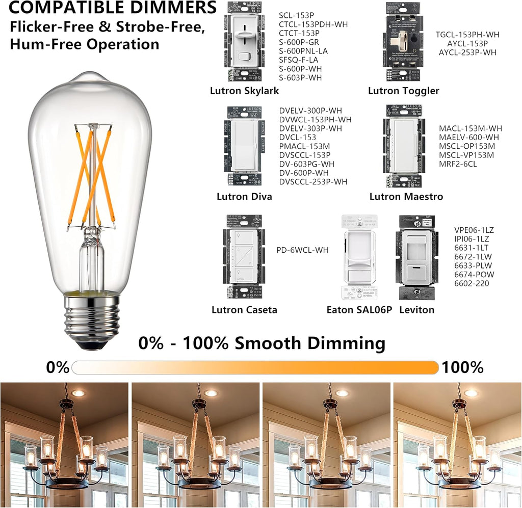 ST58 E26 LED Bulb 60 Watt Equivalent 2700K, 6 Pack