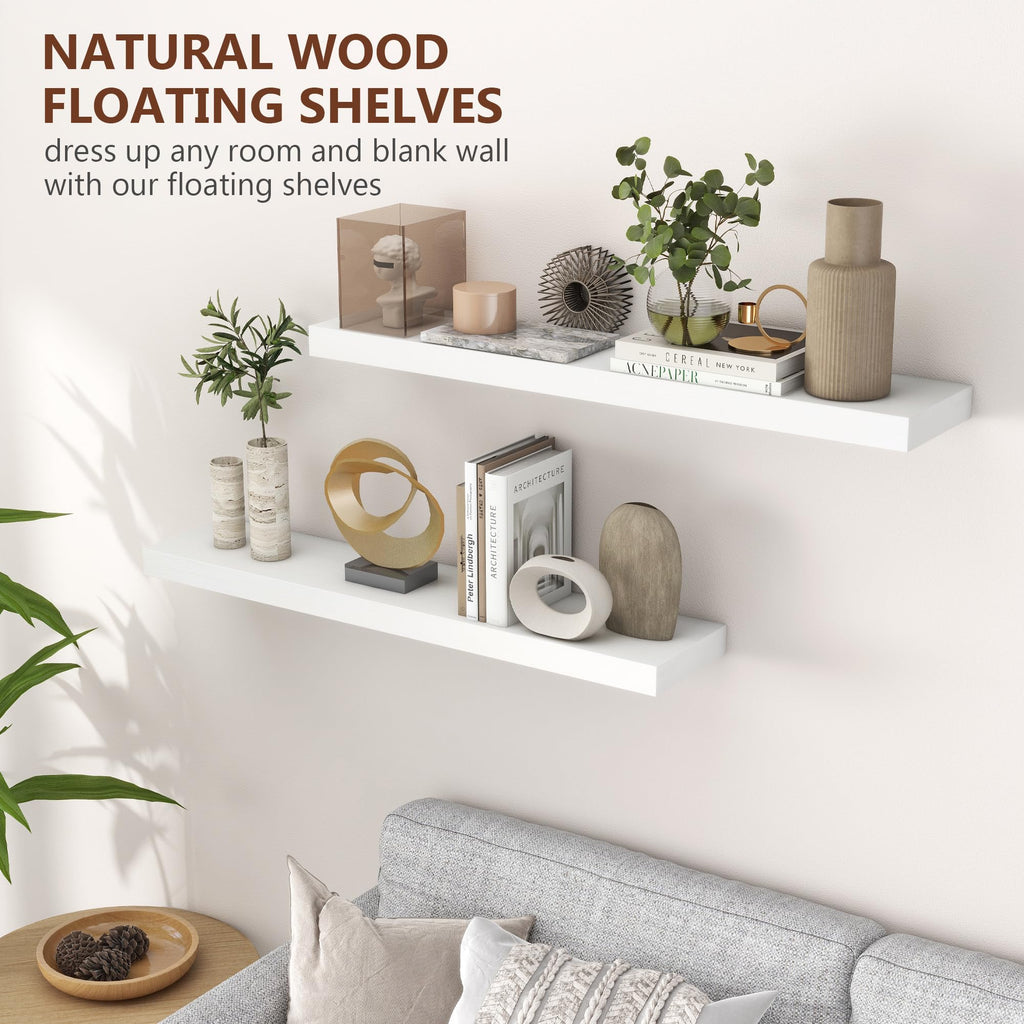 36 Inch Floating Shelves, 6.7 Inch Deep White Wall Shelves Set of 2