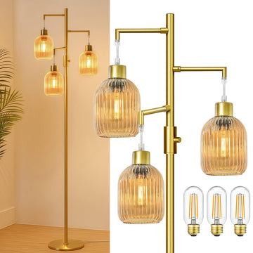 Modern Floor Lamp, Dimmable Glass Standing Lamp Vintage