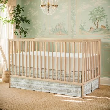 Floral Stripe Cotton Crib Bed Skirt Pleated Dust Ruffle for Baby Girls Boys Toddler Bedskirt Nursery Standard Crib