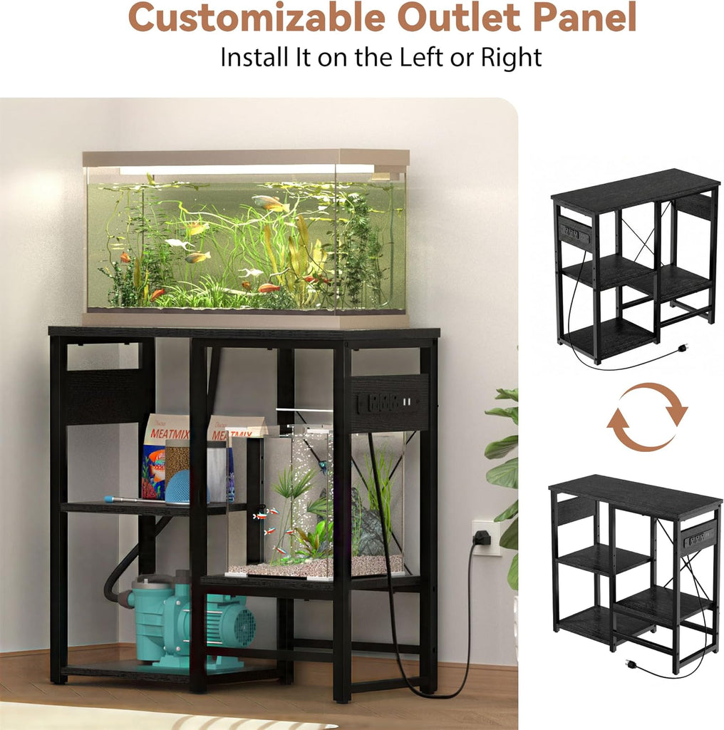 20-30 Gallon Fish Tank Stand with Power Outlets, 4 Tier Metal Aquarium Stand with Wood Storage Shelves, 30.7" L x