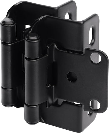 2 Pack 1/2" Overlay Black Cabinet Hinges for Cabint Doors (1 Pairs) - Partial Wrap Semi-Concealed Self-Closing Face