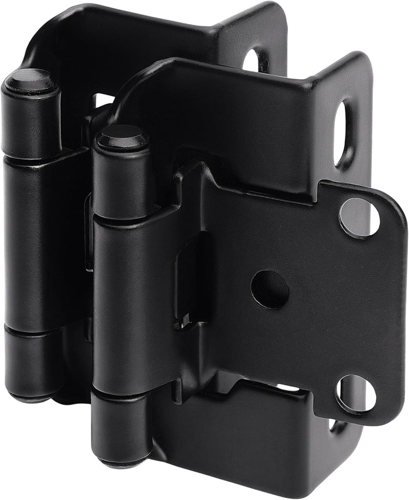 50 Pack 1/2" Overlay Black Cabinet Hinges for Cabint Doors (25 Pairs) - Self-Closing Partial Wrap Semi-Concealed Face