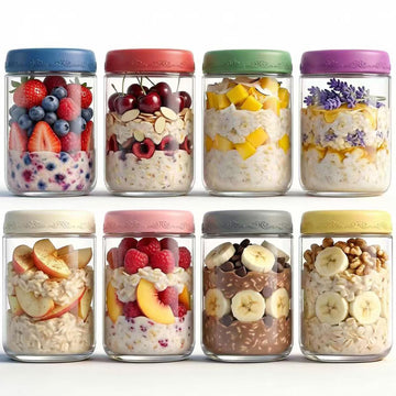18 OZ 8Pack, Overnight Oats Jars with Lids, Glass Meal Prep Containers, Airtight Mason Jars for Breakfast, Yogurt