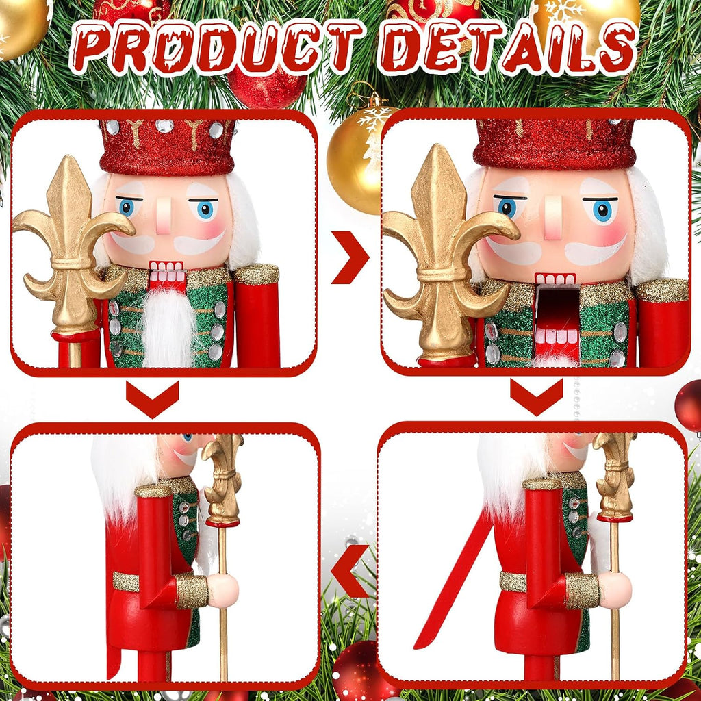 4 Pcs 12 Inch Christmas Wooden Nutcracker Soldiers Red Green Retro