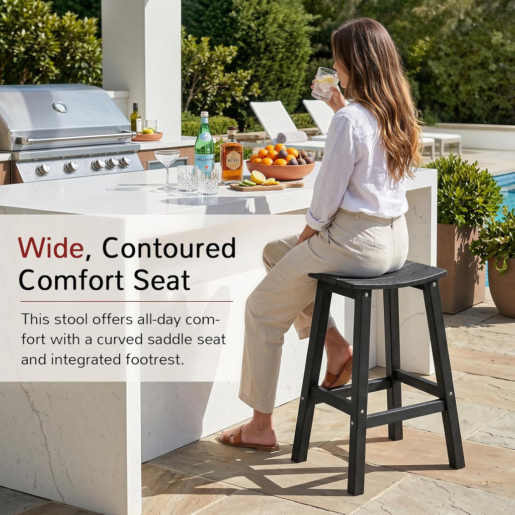 All-Weather Bar Stools Set of 2, 28" Outdoor Barstools with 400 lbs Capacity, Low Maintenance HIPS Patio Furniture