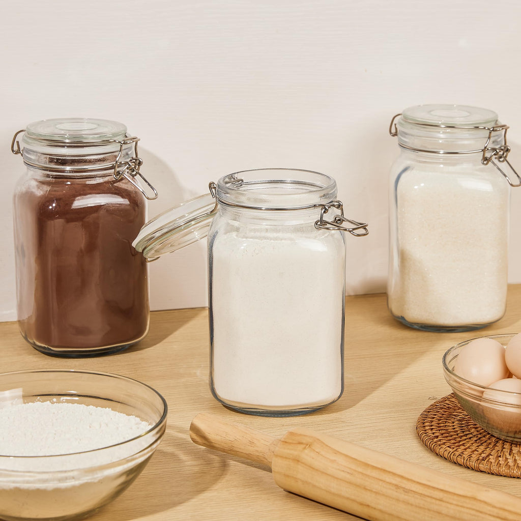 50oz Glass Food Storage Jars with Airtight Clamp Lids, 3 Pack
