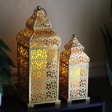 Decorative Indoor Moroccan Candle Holders, Gold, Set of 2
