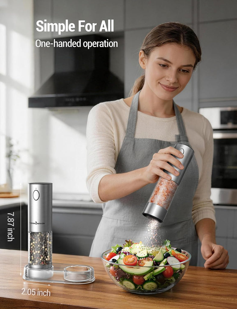 Upgraded Larger Capacity Electric Salt and Pepper Grinder Set, 110ml Rechargeable Salt and Pepper Shaker with LED - Set of 2