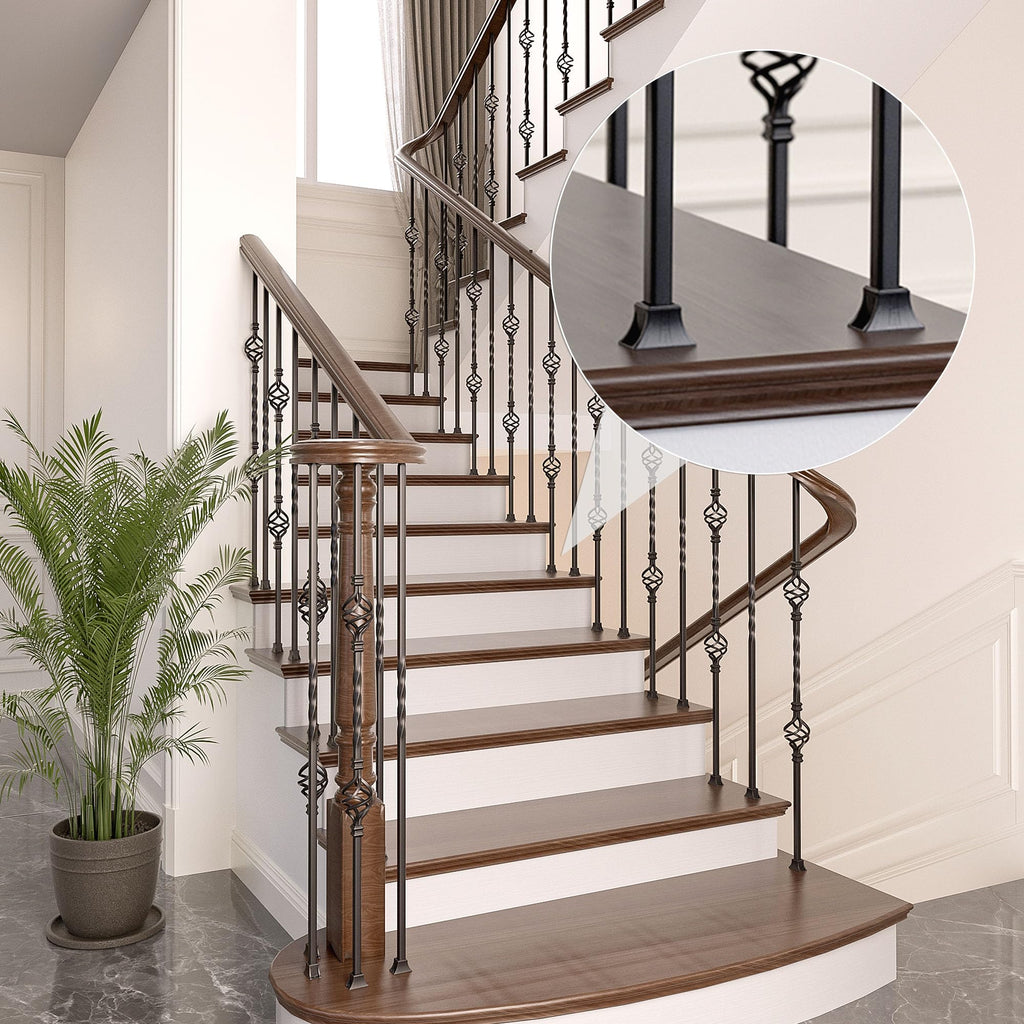 30Pack Iron Baluster Shoes, Level Shoes with Screw, Stair Baluster Shoes Use for 1/2" Square Iron Balusters