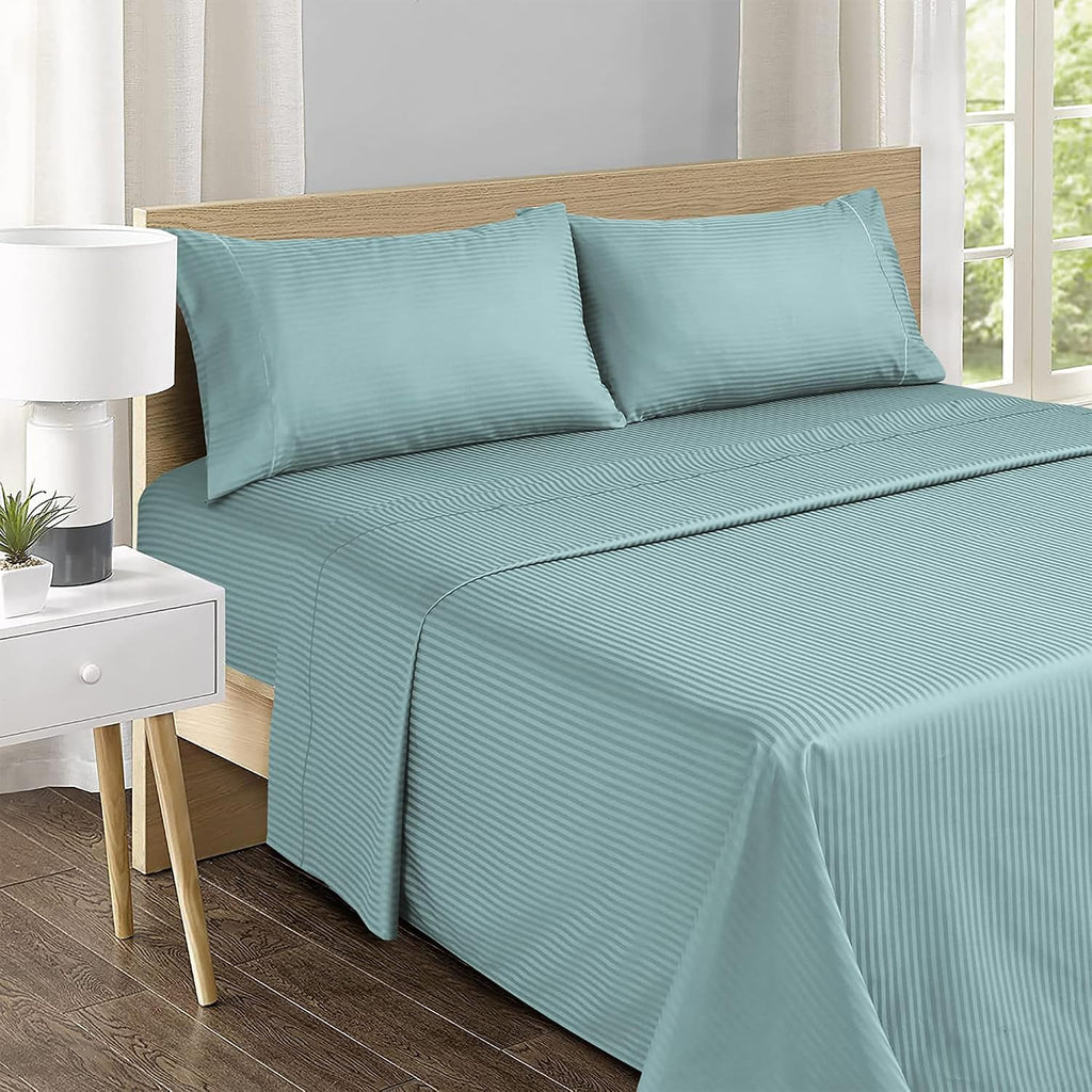Stitch 500 TC Full Bed Sheet Set, 100% Cotton Soft Breathable Bedsheets, 4 Piece 18" Deep Pockets Sateen Weave
