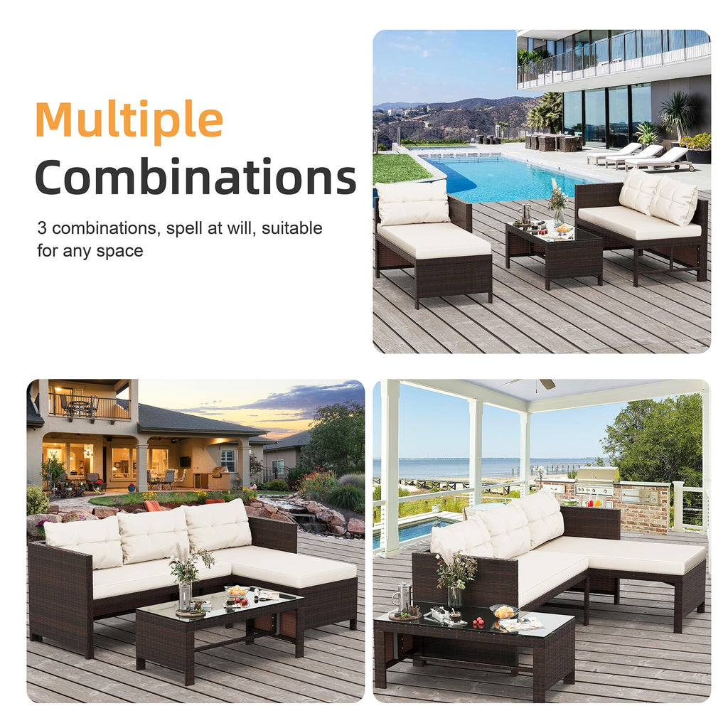 3 Pieces Outdoor Patio Furniture Set, Wicker Patio Conversation Set, All Weather Wicker Rattan Patio Seating Sofas