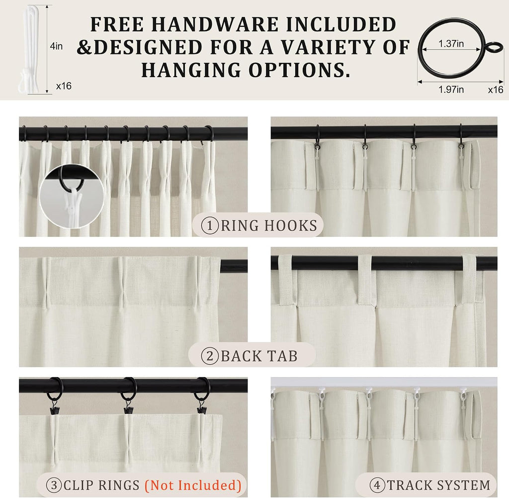 Pinch Pleated Linen Curtains 90 Inch, 2 Panels Premium 400GSM Memory Trained Semi Sheer Light Filtering Window Drapes