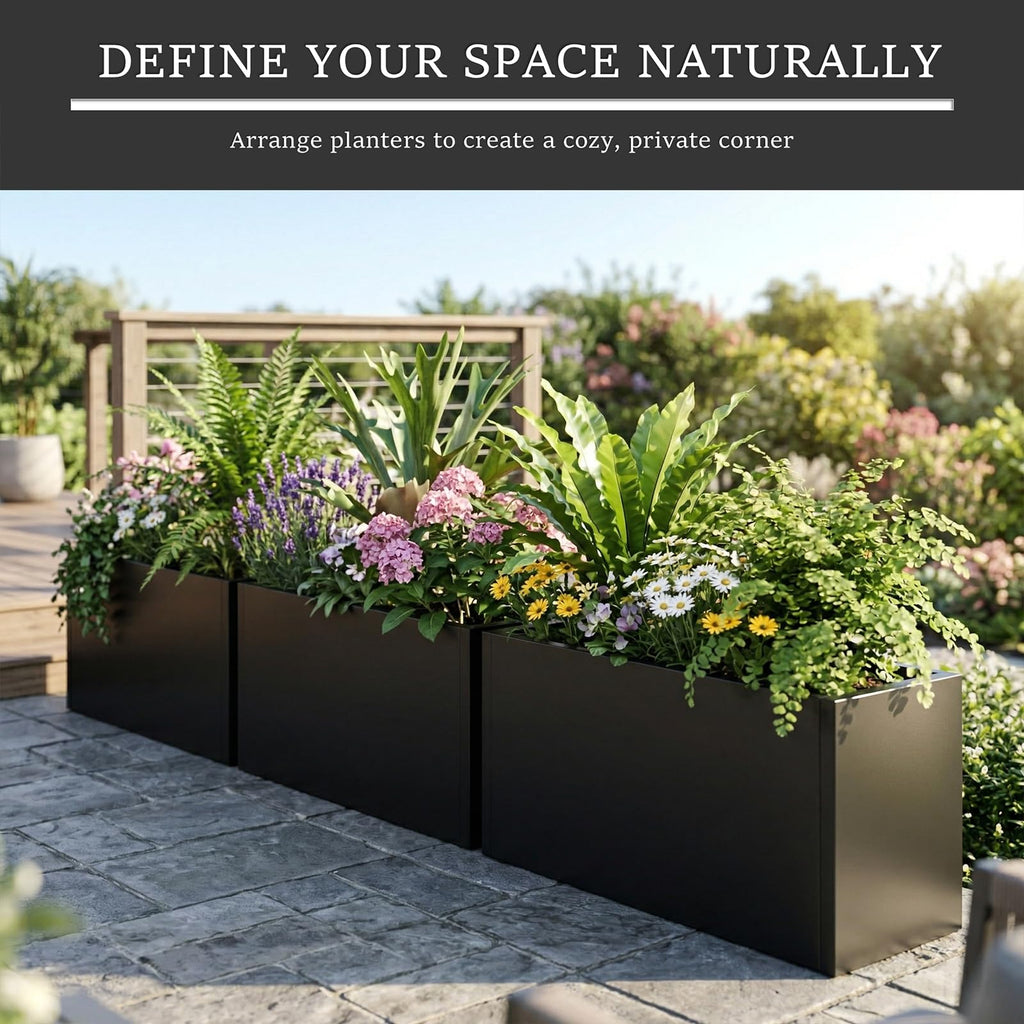 Metal Planter Box 32 Inch Outdoor, Galvanized Steel Raised Garden Bed
