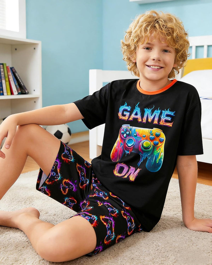 Boys 2 Piece Pajamas, Kids Short Summer Sleepwear Set, Boys Cozy Short Sleeves and Shorts PJs