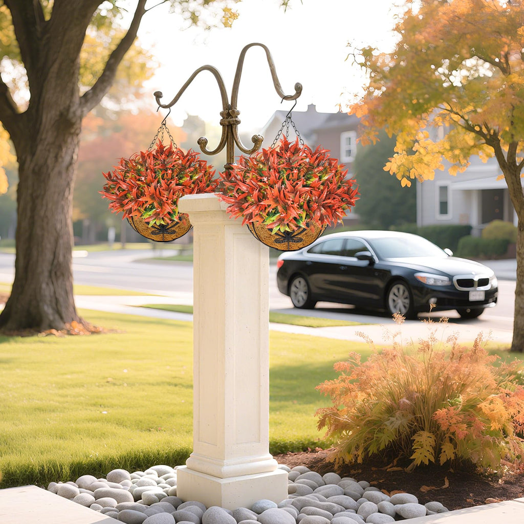 2PCS Artificial Hanging Flowers for Outdoors with Hanging Basket, 22.8" 10pcs UV Resistant Fall Faux Flowers, Fake